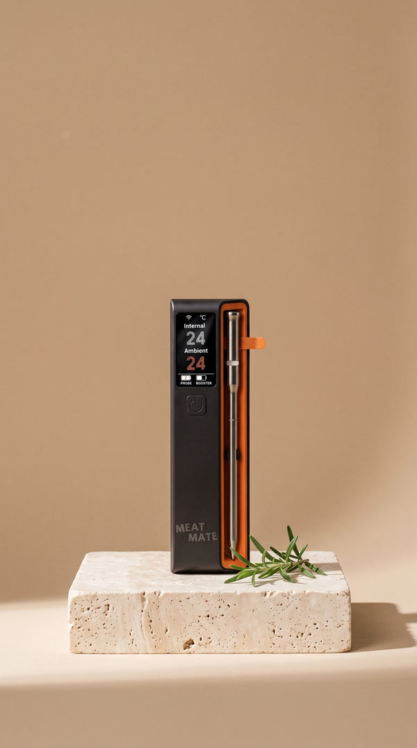 The MEAT MATE probe going into a raw pork roast
